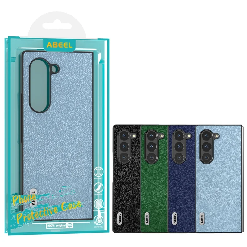 ABEEL Pour Samsung Galaxy Z Fold6 5G Coque Texture de Litchi Antidérapante - Bleu Bébé