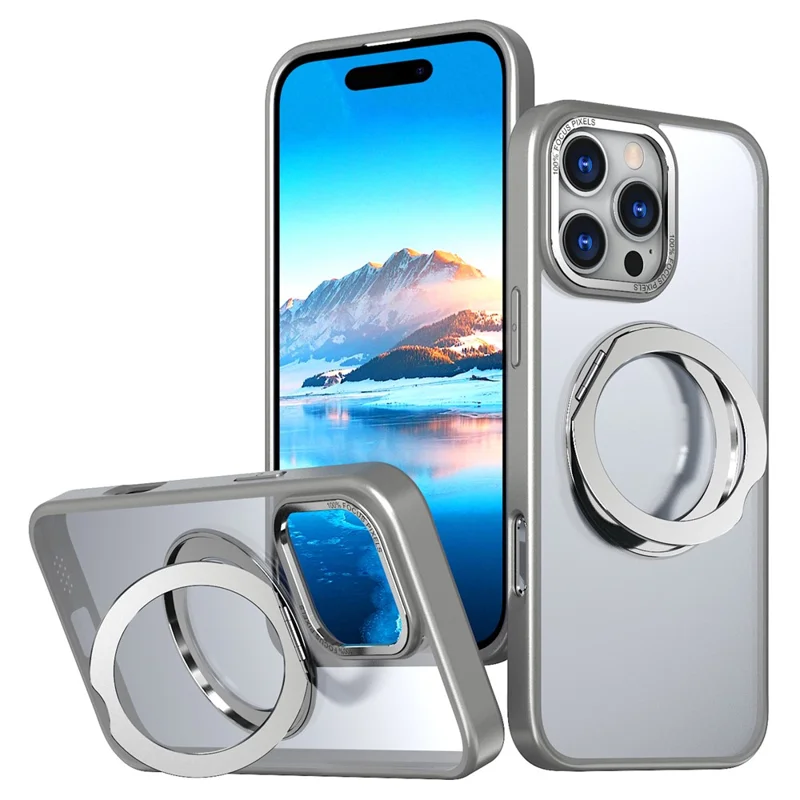For iPhone 16 Pro Max Magnetic Case TPU+Acrylic Kickstand Phone Cover - Titanium Grey