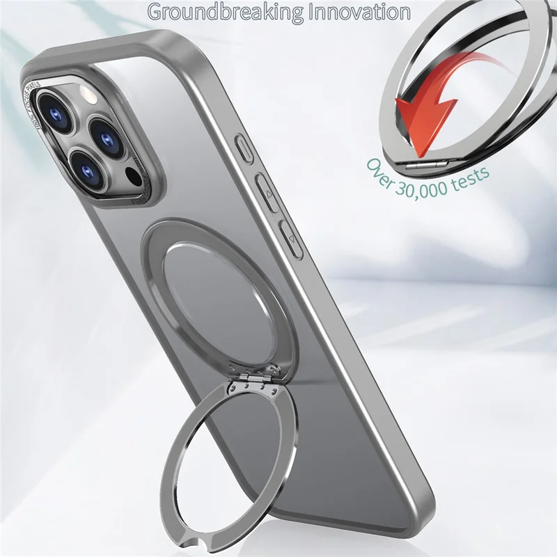 For iPhone 16 Pro Max Magnetic Case TPU+Acrylic Kickstand Phone Cover - Titanium Grey