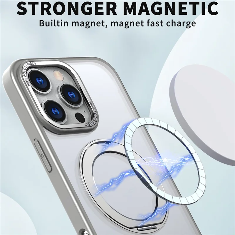 For iPhone 16 Pro Max Magnetic Case TPU+Acrylic Kickstand Phone Cover - Titanium Grey