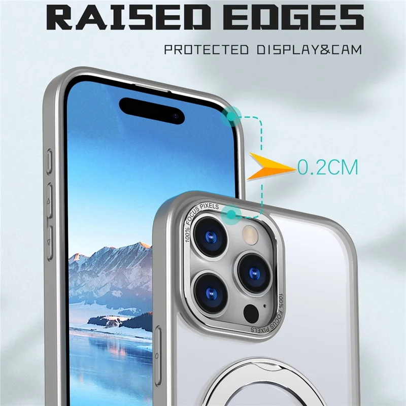 For iPhone 16 Pro Max Magnetic Case TPU+Acrylic Kickstand Phone Cover - Titanium Grey