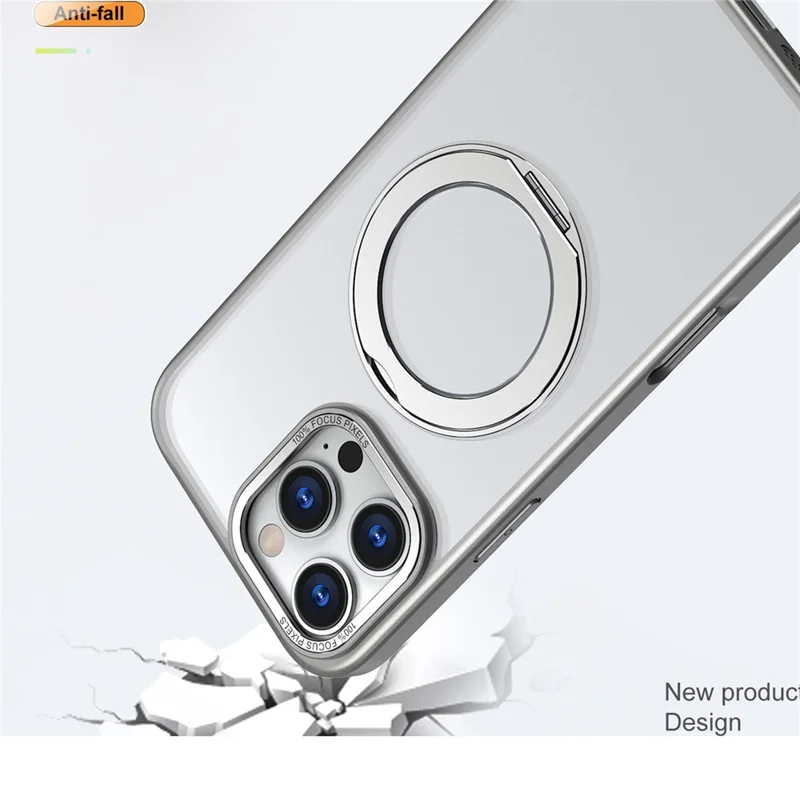 For iPhone 16 Pro Max Magnetic Case TPU+Acrylic Kickstand Phone Cover - Titanium Grey