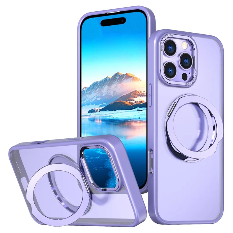For iPhone 16 Pro Case TPU+Acryl Zwenkstandaard Telefoonhoes Compatibel met MagSafe - Lichtpaars