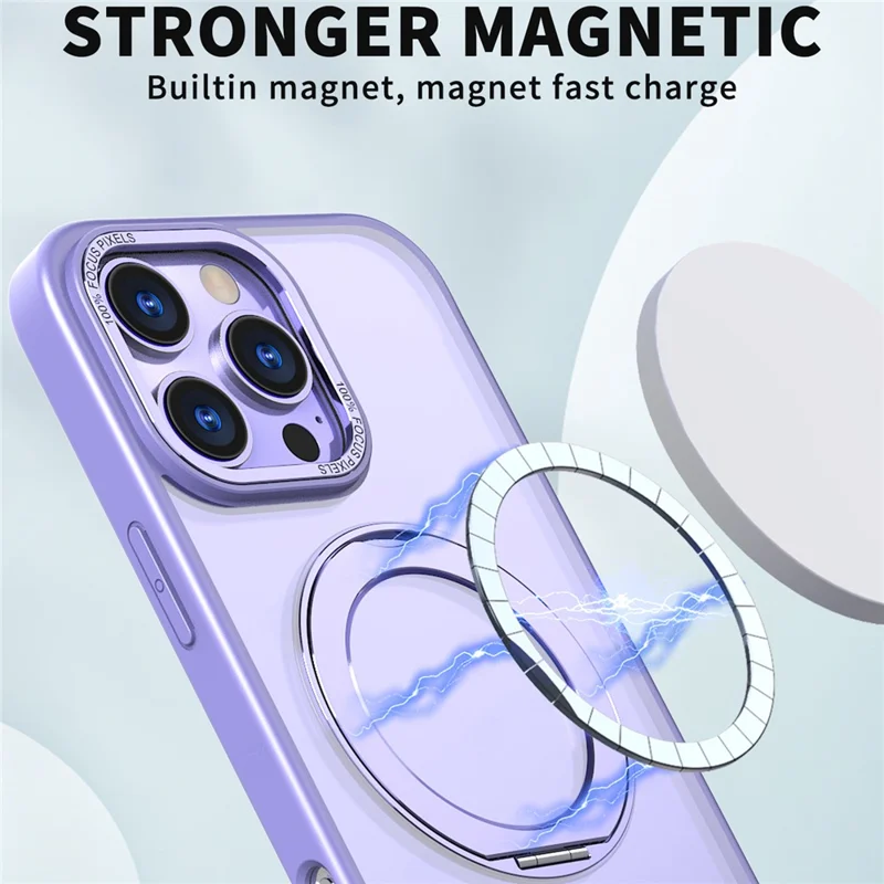 For iPhone 16 Pro Case TPU+Acryl Zwenkstandaard Telefoonhoes Compatibel met MagSafe - Lichtpaars