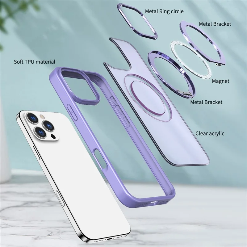 For iPhone 16 Pro Case TPU+Acryl Zwenkstandaard Telefoonhoes Compatibel met MagSafe - Lichtpaars
