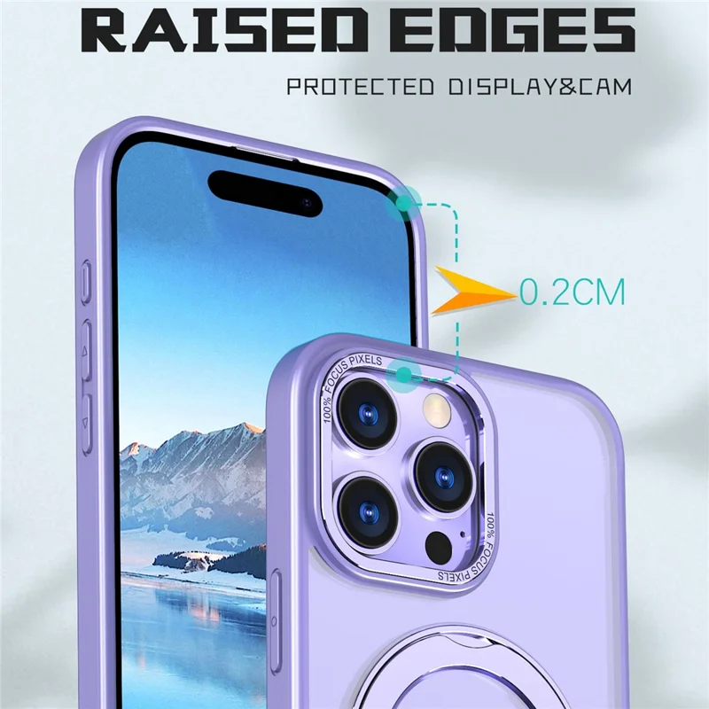 For iPhone 16 Pro Case TPU+Acryl Zwenkstandaard Telefoonhoes Compatibel met MagSafe - Lichtpaars