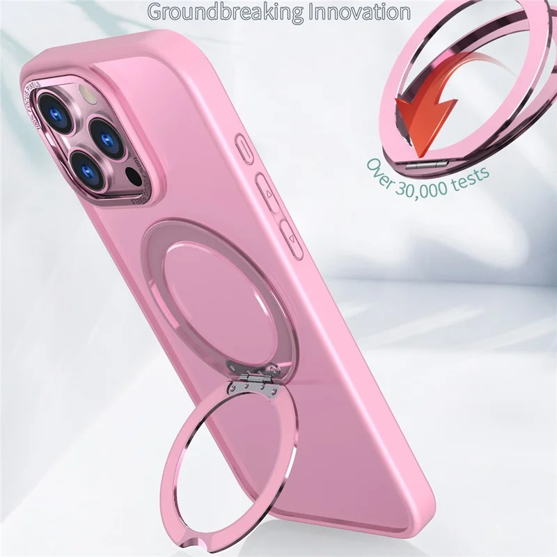 For iPhone 16 Pro Case TPU+Acrylic Kickstand Phone Cover Compatible with MagSafe - Pink