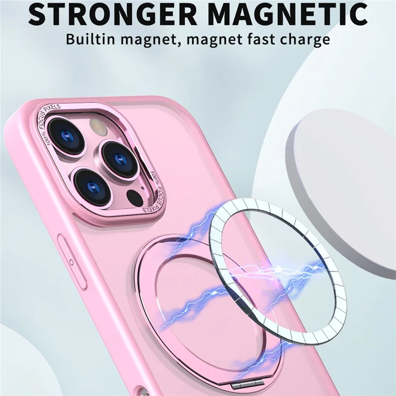 For iPhone 16 Pro Case TPU+Acrylic Kickstand Phone Cover Compatible with MagSafe - Pink