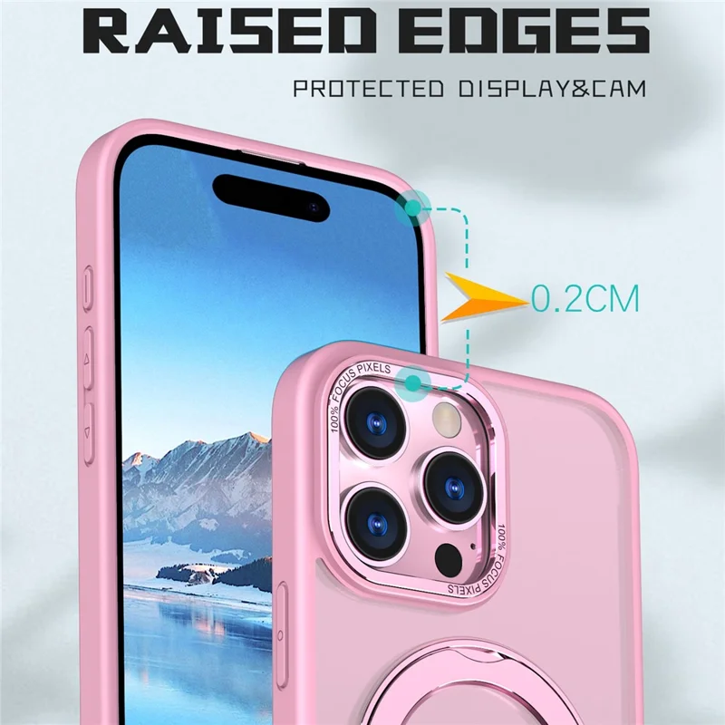 For iPhone 16 Pro Case TPU+Acrylic Kickstand Phone Cover Compatible with MagSafe - Pink