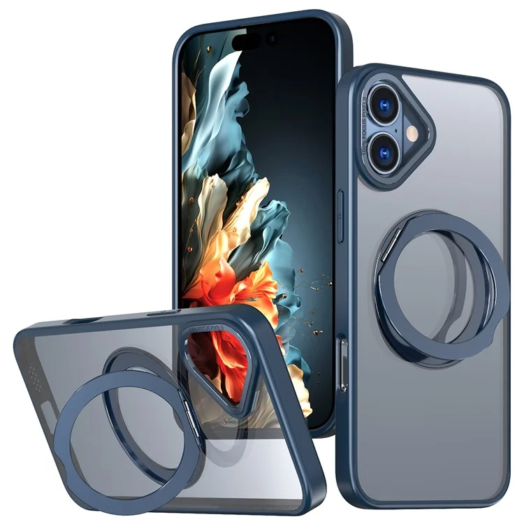 For iPhone 16 Plus Case Compatible with MagSafe TPU+Acrylic Kickstand Phone Cover - Navy Blue