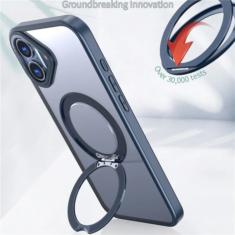 For iPhone 16 Plus Case Compatible with MagSafe TPU+Acrylic Kickstand Phone Cover - Navy Blue
