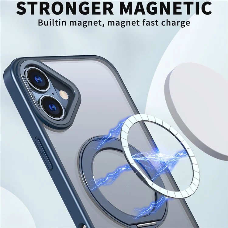 For iPhone 16 Plus Case Compatible with MagSafe TPU+Acrylic Kickstand Phone Cover - Navy Blue