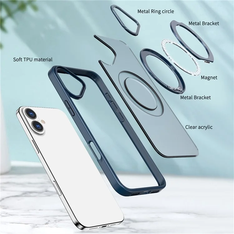 For iPhone 16 Plus Case Compatible with MagSafe TPU+Acrylic Kickstand Phone Cover - Navy Blue