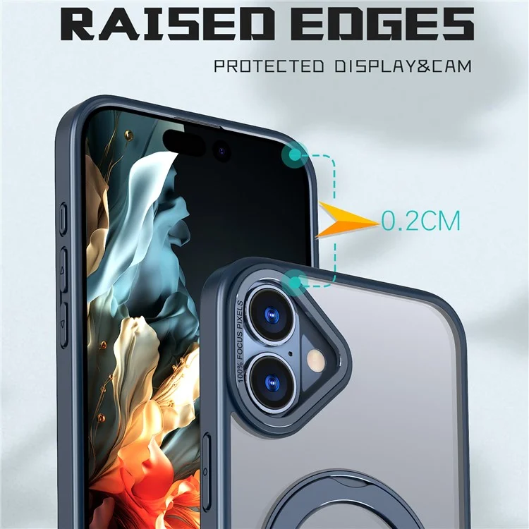 For iPhone 16 Plus Case Compatible with MagSafe TPU+Acrylic Kickstand Phone Cover - Navy Blue