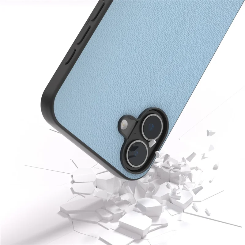 ABEEL Für iPhone 16 Plus Hülle Echtes Rindsleder Beschichtete PC+TPU Handyhülle - Sky Blue