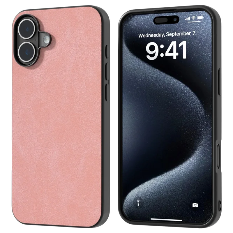 Para iPhone 16 Plus Case PU Leather PC TPU 3 Layer Hybrid Phone Cover - Rosa