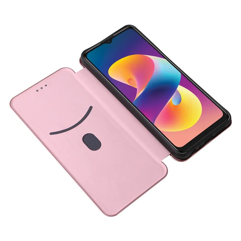 For TCL 50 LE Case Stand Card Holder Leather Folio Phone Cover Carbon Fiber Texture - Rose Gold