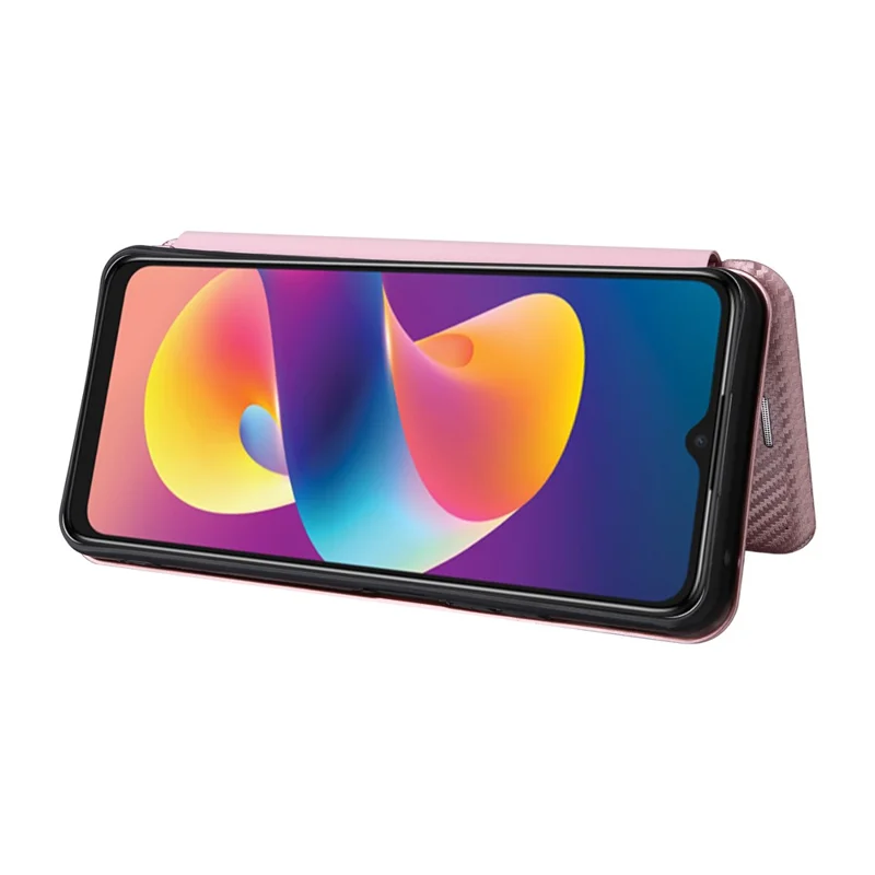 For TCL 50 LE Case Stand Card Holder Leather Folio Phone Cover Carbon Fiber Texture - Rose Gold