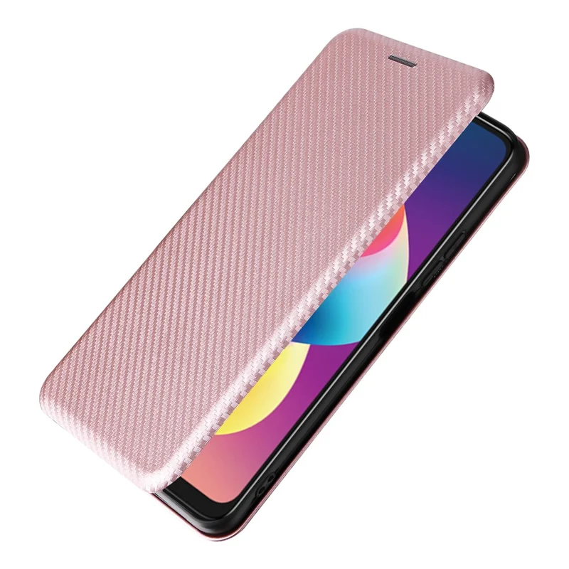 For TCL 50 LE Case Stand Card Holder Leather Folio Phone Cover Carbon Fiber Texture - Rose Gold