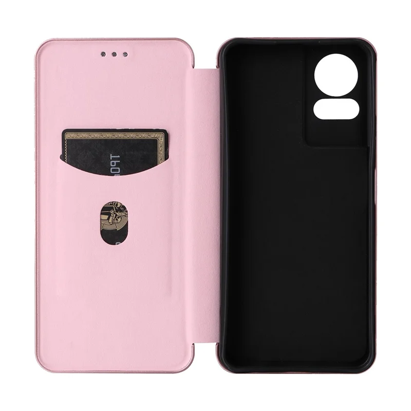 For TCL 50 LE Case Stand Card Holder Leather Folio Phone Cover Carbon Fiber Texture - Rose Gold