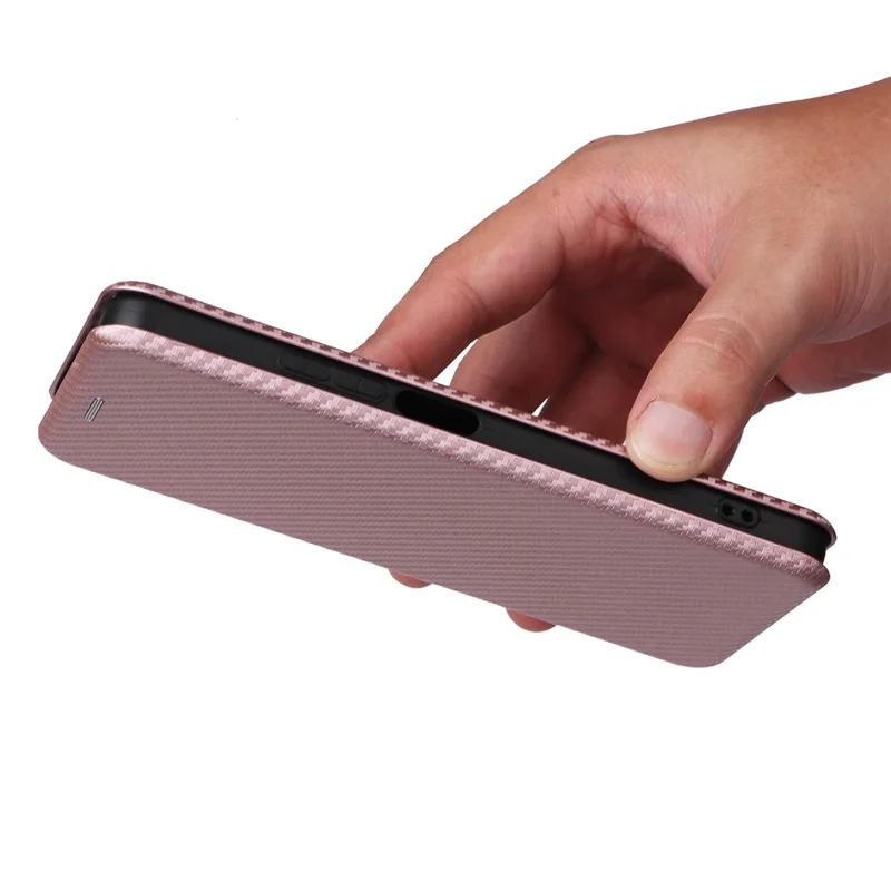 For TCL 50 LE Case Stand Card Holder Leather Folio Phone Cover Carbon Fiber Texture - Rose Gold