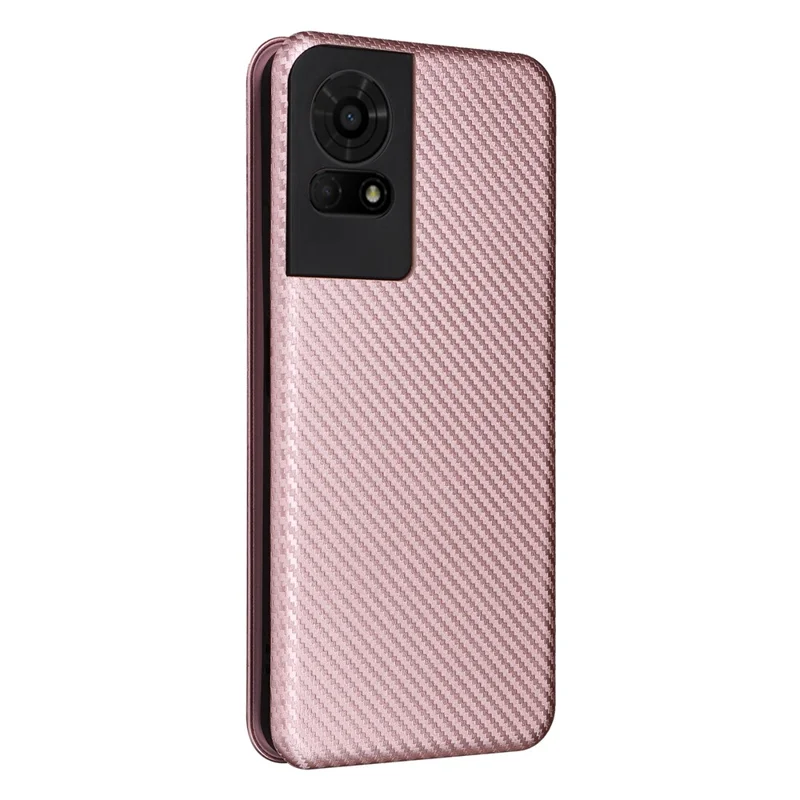 For TCL 50 LE Case Stand Card Holder Leather Folio Phone Cover Carbon Fiber Texture - Rose Gold