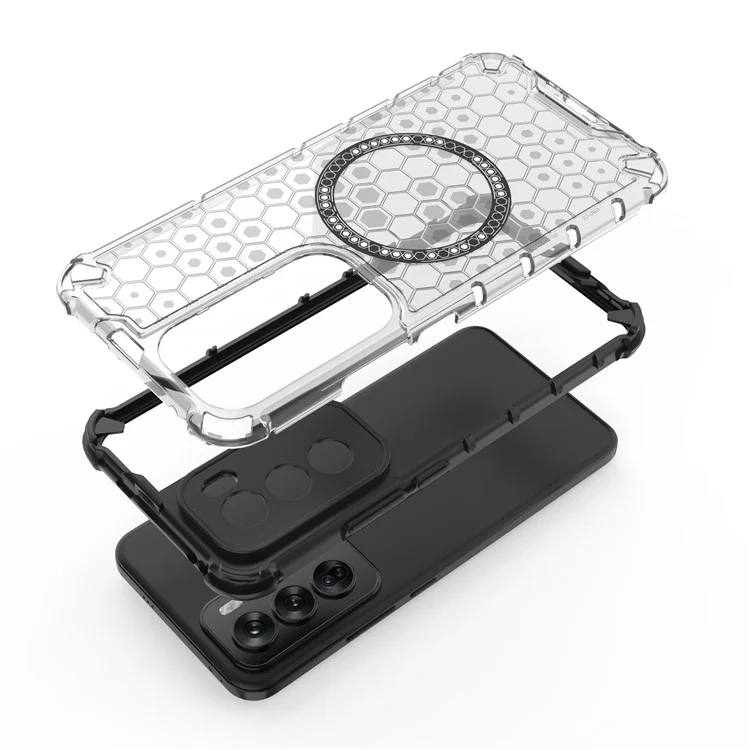 Per Oppo Reno12 Pro 5G (Global) Custodia magnetica Texture a nido d'ape a doppio strato TPU+PC Custodia per telefono - Blu