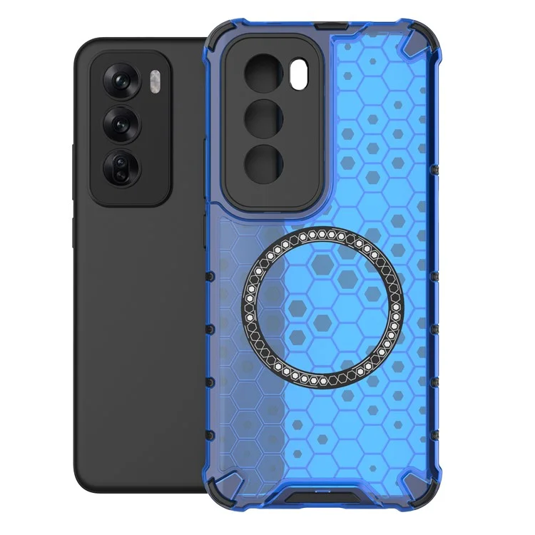 Per Oppo Reno12 Pro 5G (Global) Custodia magnetica Texture a nido d'ape a doppio strato TPU+PC Custodia per telefono - Blu