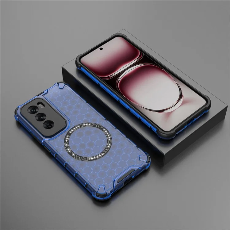 Per Oppo Reno12 Pro 5G (Global) Custodia magnetica Texture a nido d'ape a doppio strato TPU+PC Custodia per telefono - Blu