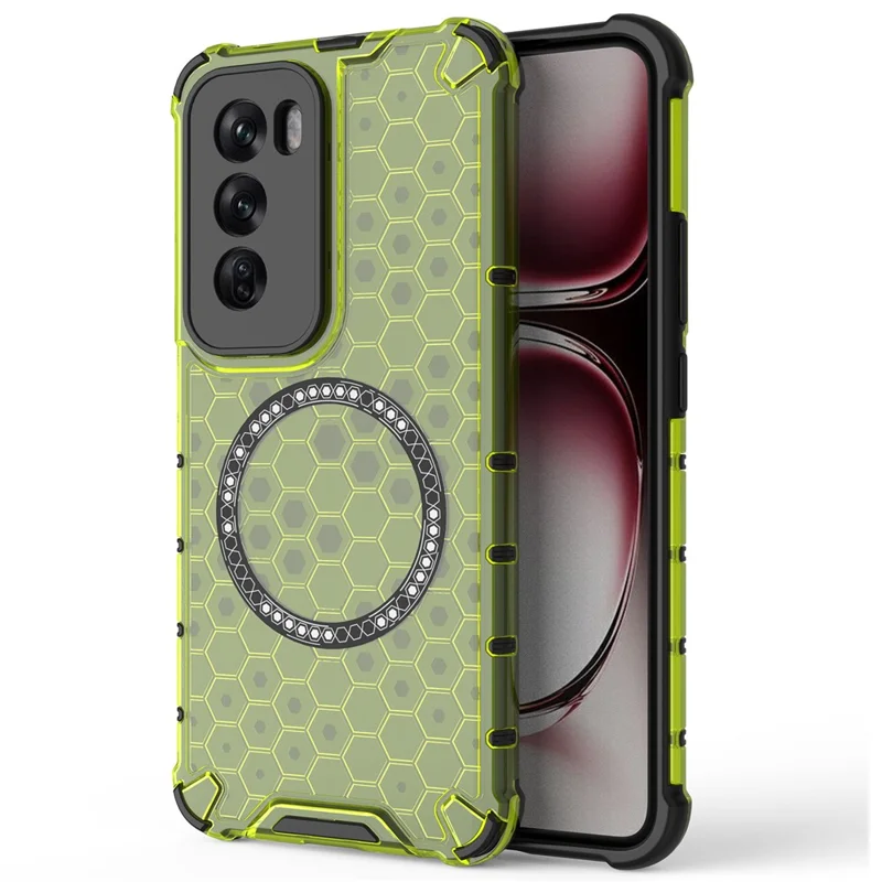 For Oppo Reno12 Pro 5G (Global) Magnetic Case Honeycomb Texture Double Layer TPU+PC Phone Cover - Green