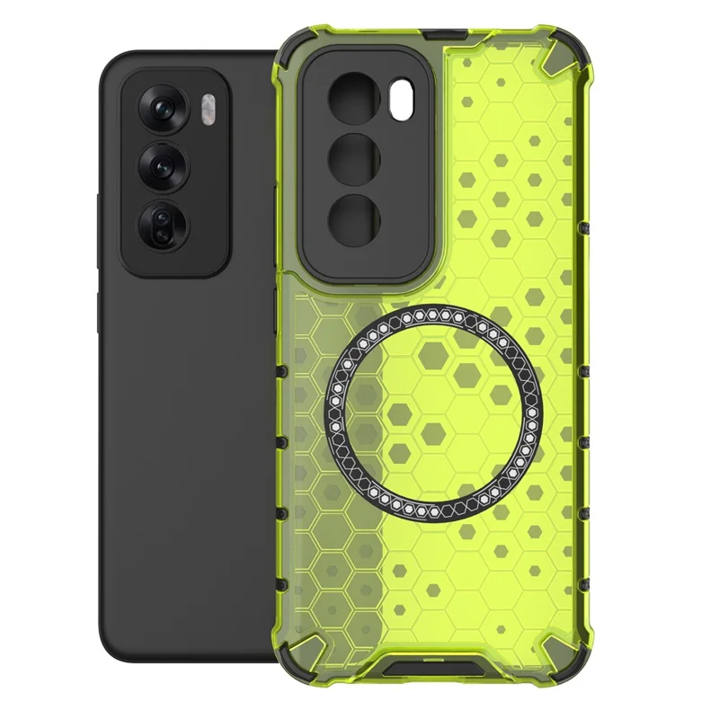 For Oppo Reno12 Pro 5G (Global) Magnetic Case Honeycomb Texture Double Layer TPU+PC Phone Cover - Green