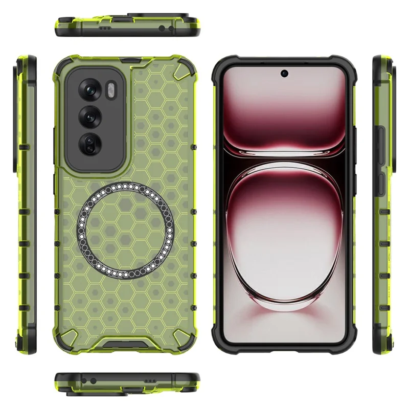 For Oppo Reno12 Pro 5G (Global) Magnetic Case Honeycomb Texture Double Layer TPU+PC Phone Cover - Green