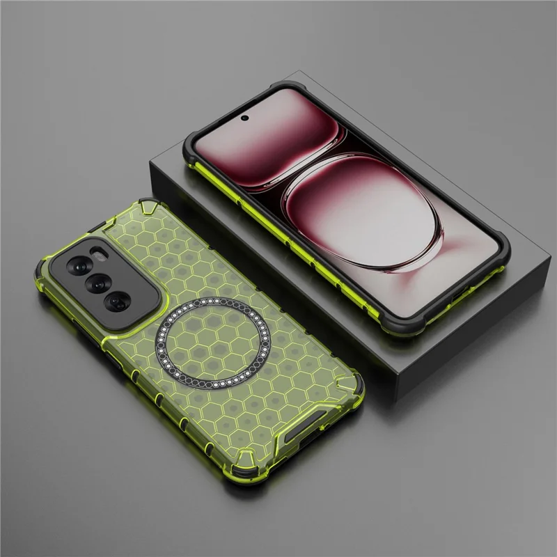 For Oppo Reno12 Pro 5G (Global) Magnetic Case Honeycomb Texture Double Layer TPU+PC Phone Cover - Green