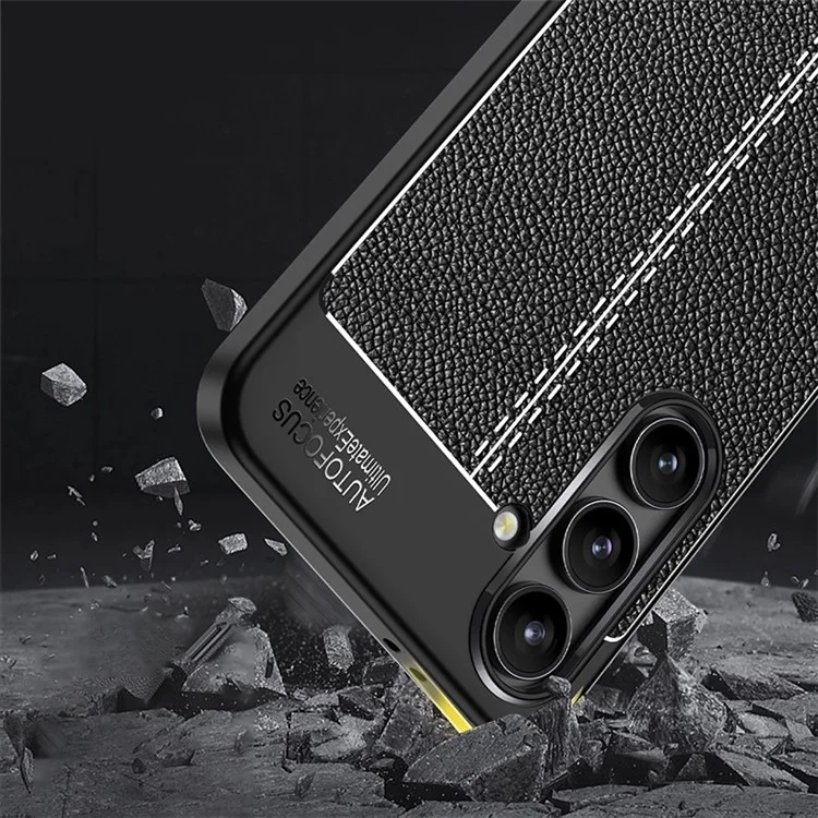 Para Samsung Galaxy S24 FE Case Litchi Texture TPU Flexible Phone Cover - Preto