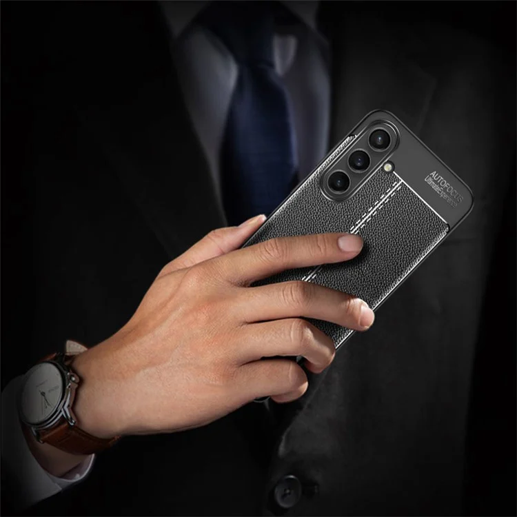 Para Samsung Galaxy S24 FE Case Litchi Texture TPU Flexible Phone Cover - Preto