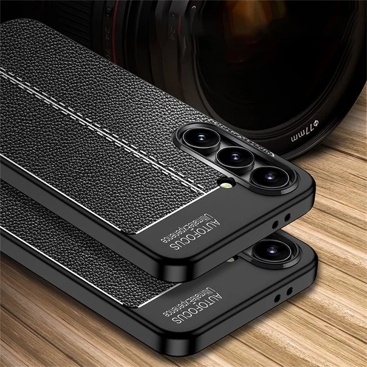 Para Samsung Galaxy S24 FE Case Litchi Texture TPU Flexible Phone Cover - Preto