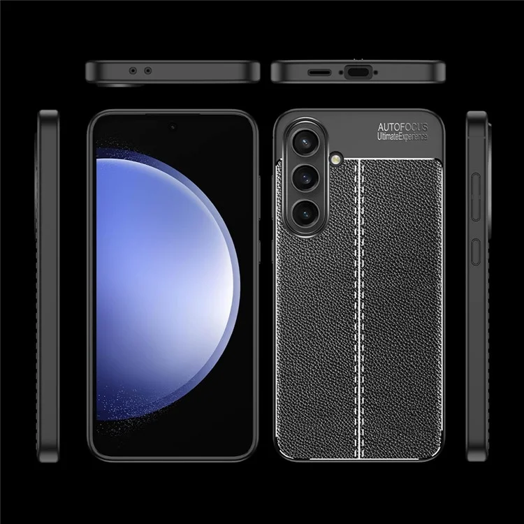 Para Samsung Galaxy S24 FE Case Litchi Texture TPU Flexible Phone Cover - Preto