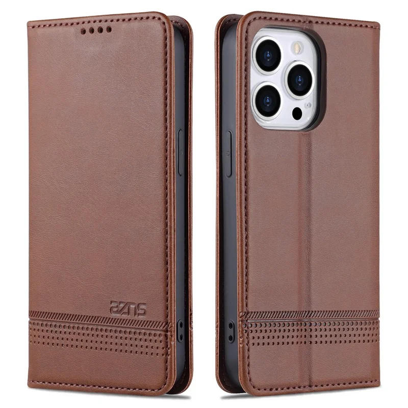 AZNS per iPhone 16 Pro Case Hidden Magnetic PU Leather Phone Cover Cowhide Texture - Coffee