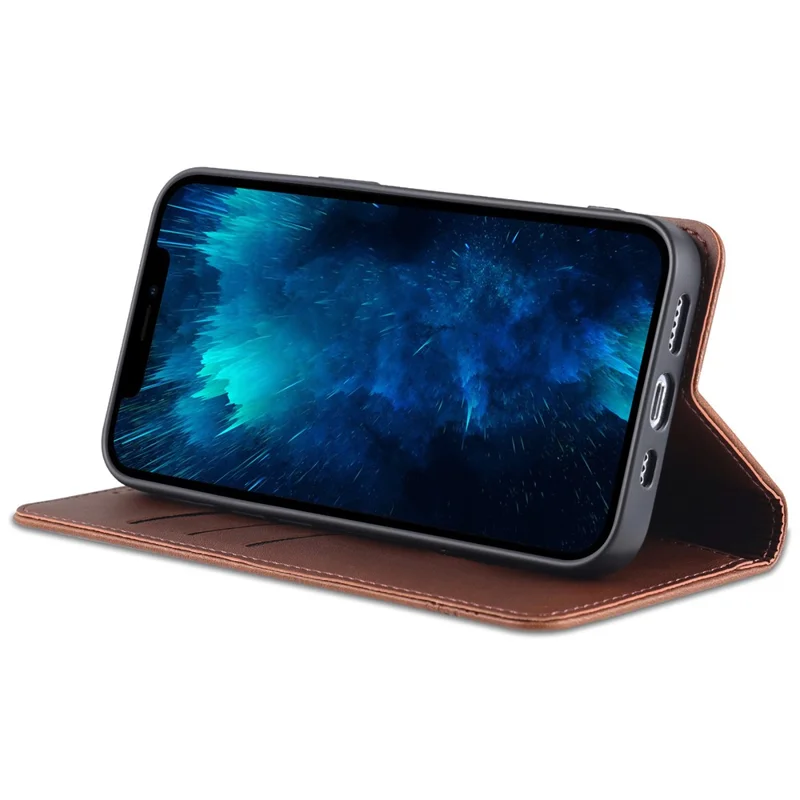 AZNS per iPhone 16 Pro Case Hidden Magnetic PU Leather Phone Cover Cowhide Texture - Coffee