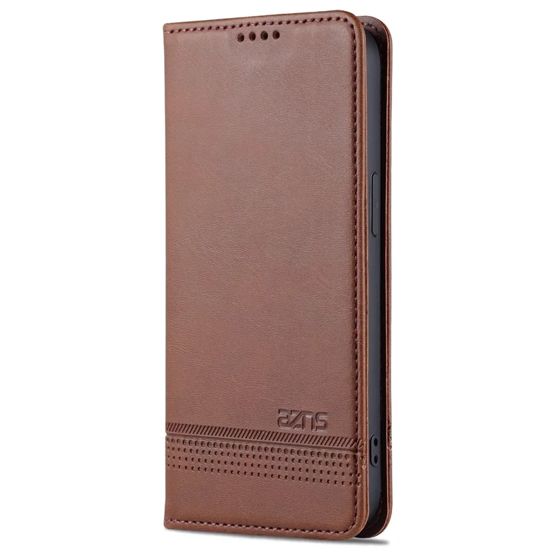 AZNS per iPhone 16 Pro Case Hidden Magnetic PU Leather Phone Cover Cowhide Texture - Coffee