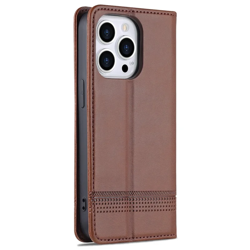 AZNS per iPhone 16 Pro Case Hidden Magnetic PU Leather Phone Cover Cowhide Texture - Coffee