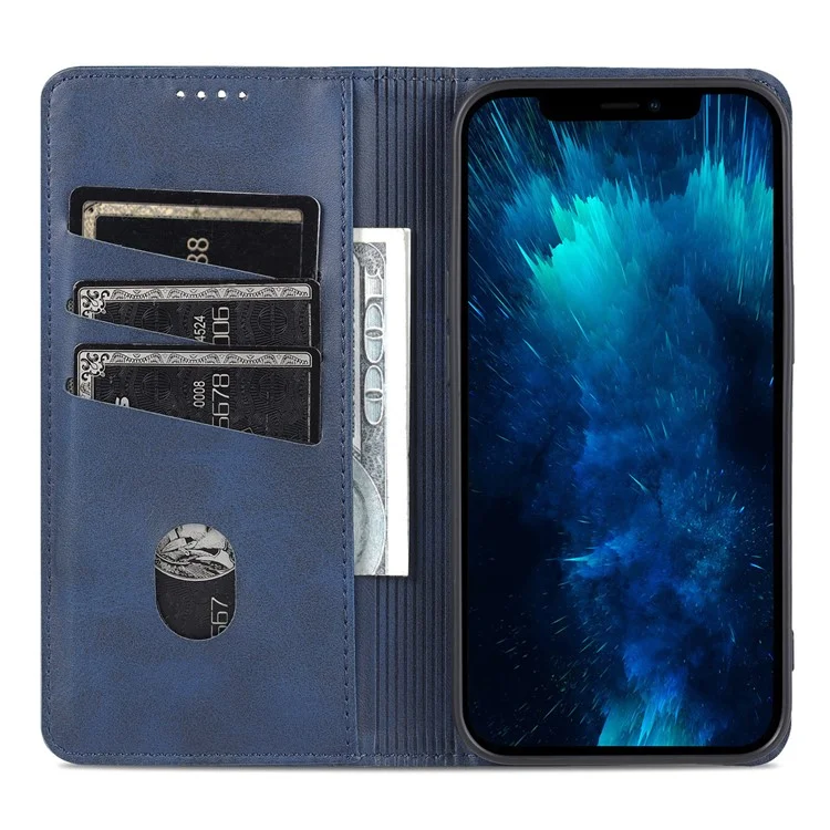 AZNS For iPhone 16 Pro Max Case Folio Wallet PU Leather Phone Cover Cowhide Texture - Blue