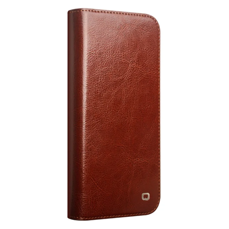 QIALINO For iPhone 16 Pro Max Case Genuine Cow Leather Card Slots Phone Cover - Brown