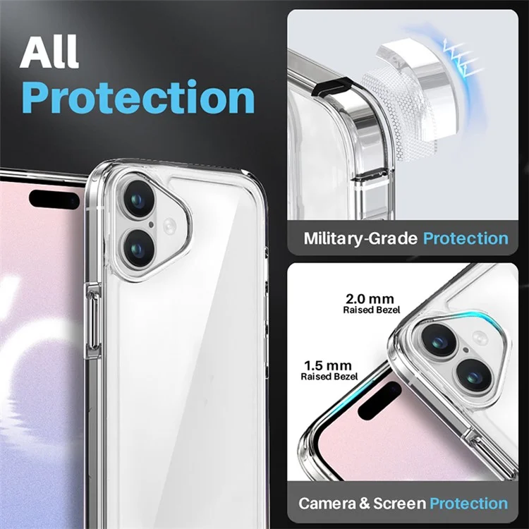 NORTHJO For iPhone 16 Case Transparent PC+TPU Phone Cover Set with Screen Film, Lens Film