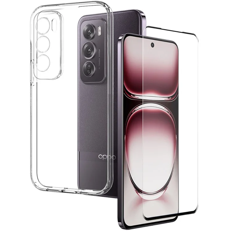 NORTHJO Para Oppo Reno12 Pro 5G (Global) Caso Claro Macio TPU Capa de Telefone com Filme de Tela Curva 3D