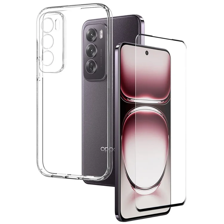 NORTHJO For Oppo Reno12 5G (Global) TPU Case Clear Phone Cover with 3D Curved Screen Film