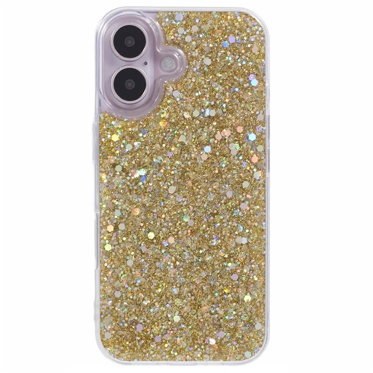 Per iPhone 16 Plus Case Protective Soft TPU Phone Cover con superficie glitterata - Oro