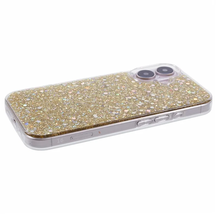 Per iPhone 16 Plus Case Protective Soft TPU Phone Cover con superficie glitterata - Oro