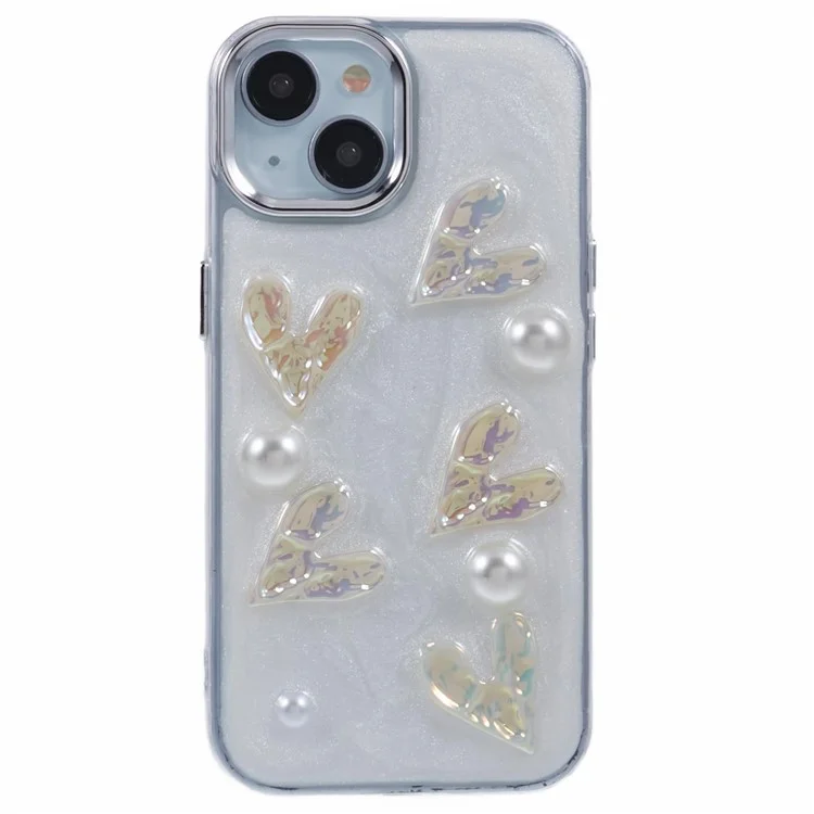 Funda para iPhone 15 de la serie YH, Cubierta de teléfono 3D Epoxy TPU con marco de lente plateado - Corazón de amor