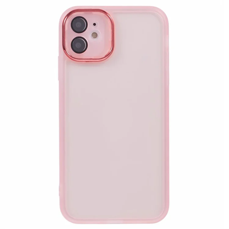 DKSM Series For iPhone 12 Case Electroplated Camera Frame TPU Phone Cover - Transparent Pink